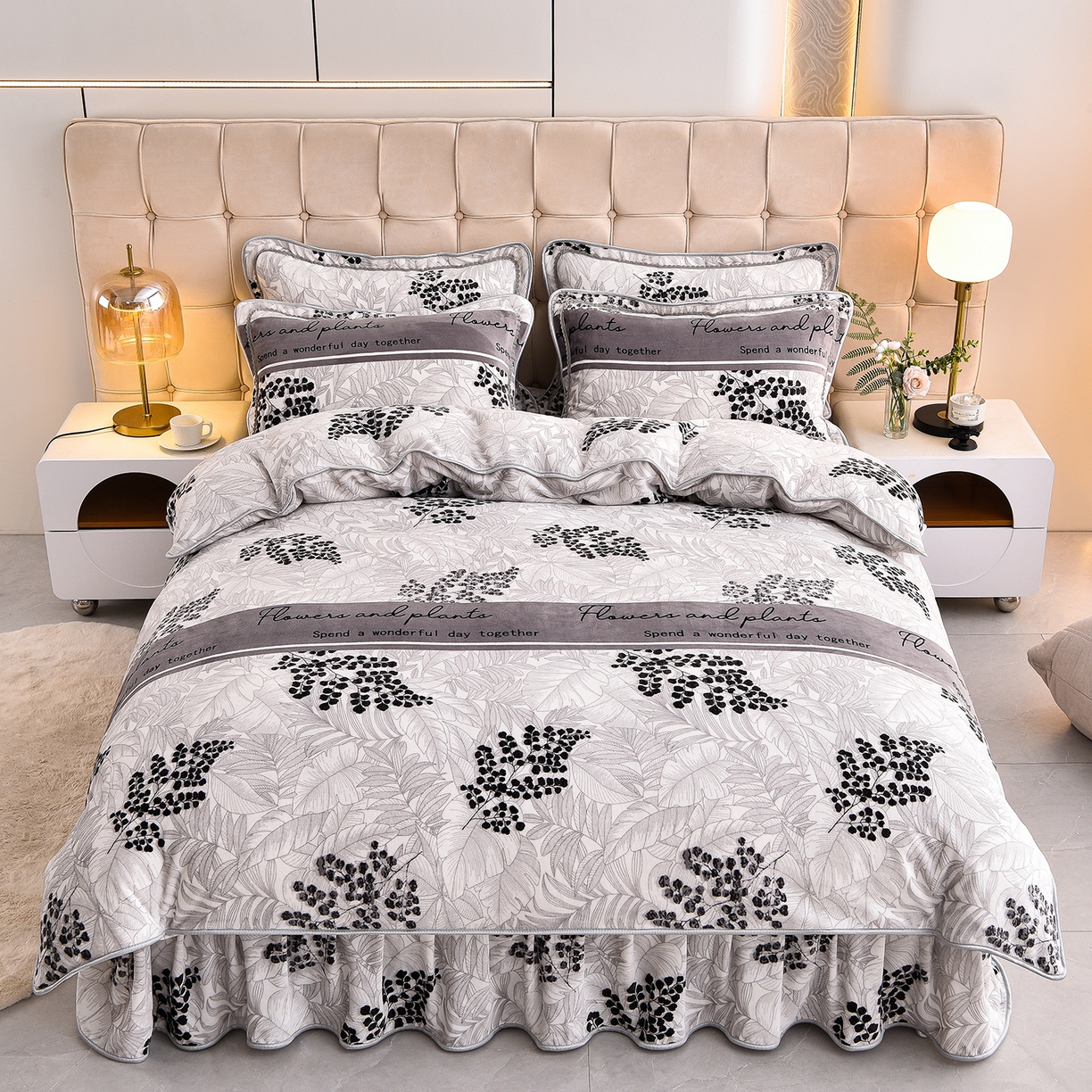 91家纺网 家纺一手货源 找家纺 （总）博兰蒂 2025新款床裙款高克重牛奶绒印花四件套