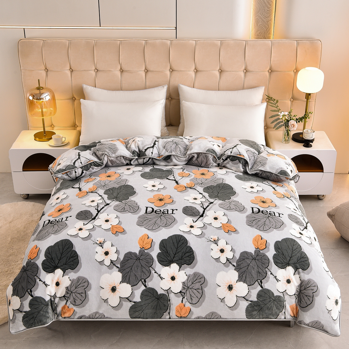 91家纺网 家纺一手货源 找家纺 博兰蒂 2025新款床裙款高克重牛奶绒印花四件套 春花秋拾