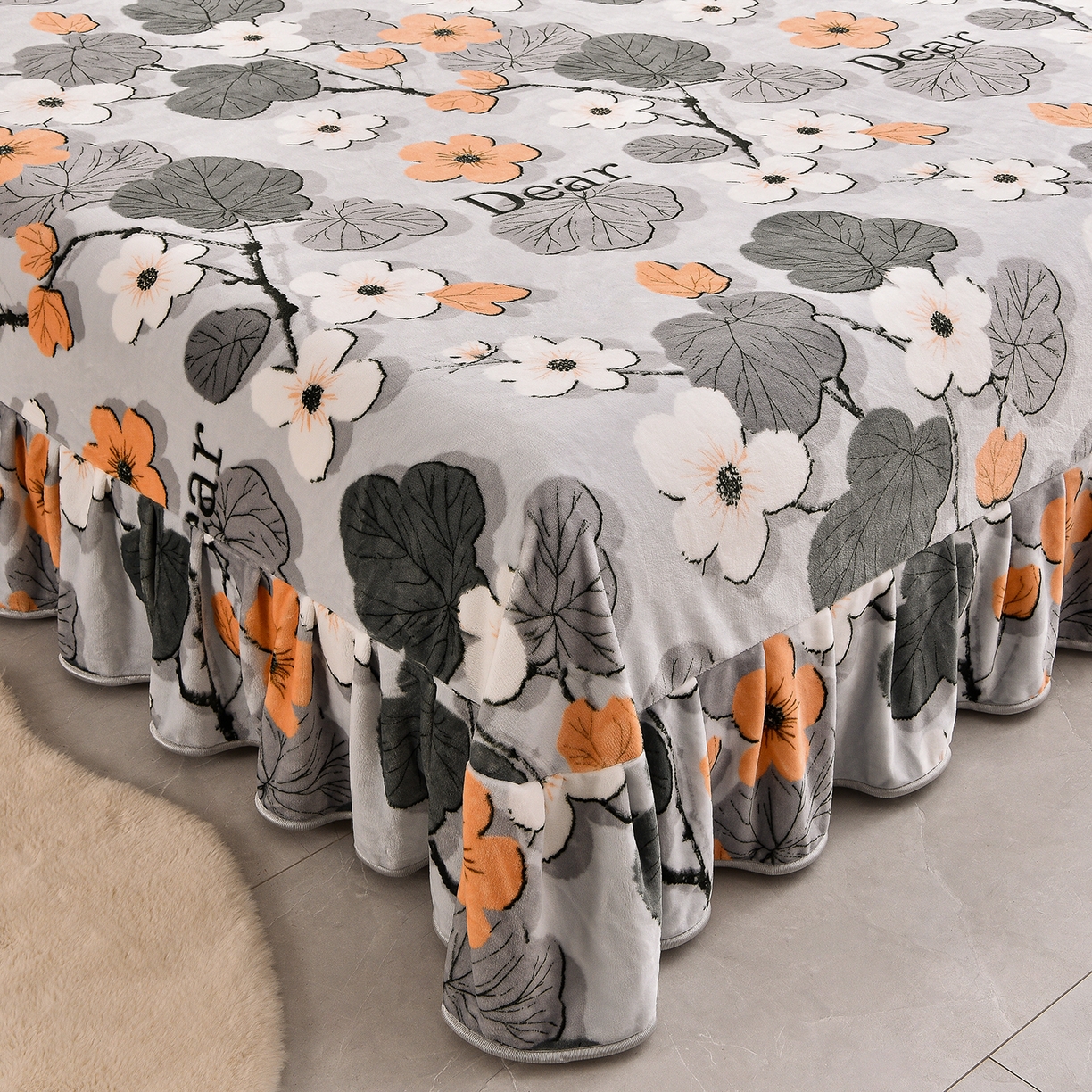 91家纺网 家纺一手货源 找家纺 博兰蒂 2025新款床裙款高克重牛奶绒印花四件套 春花秋拾