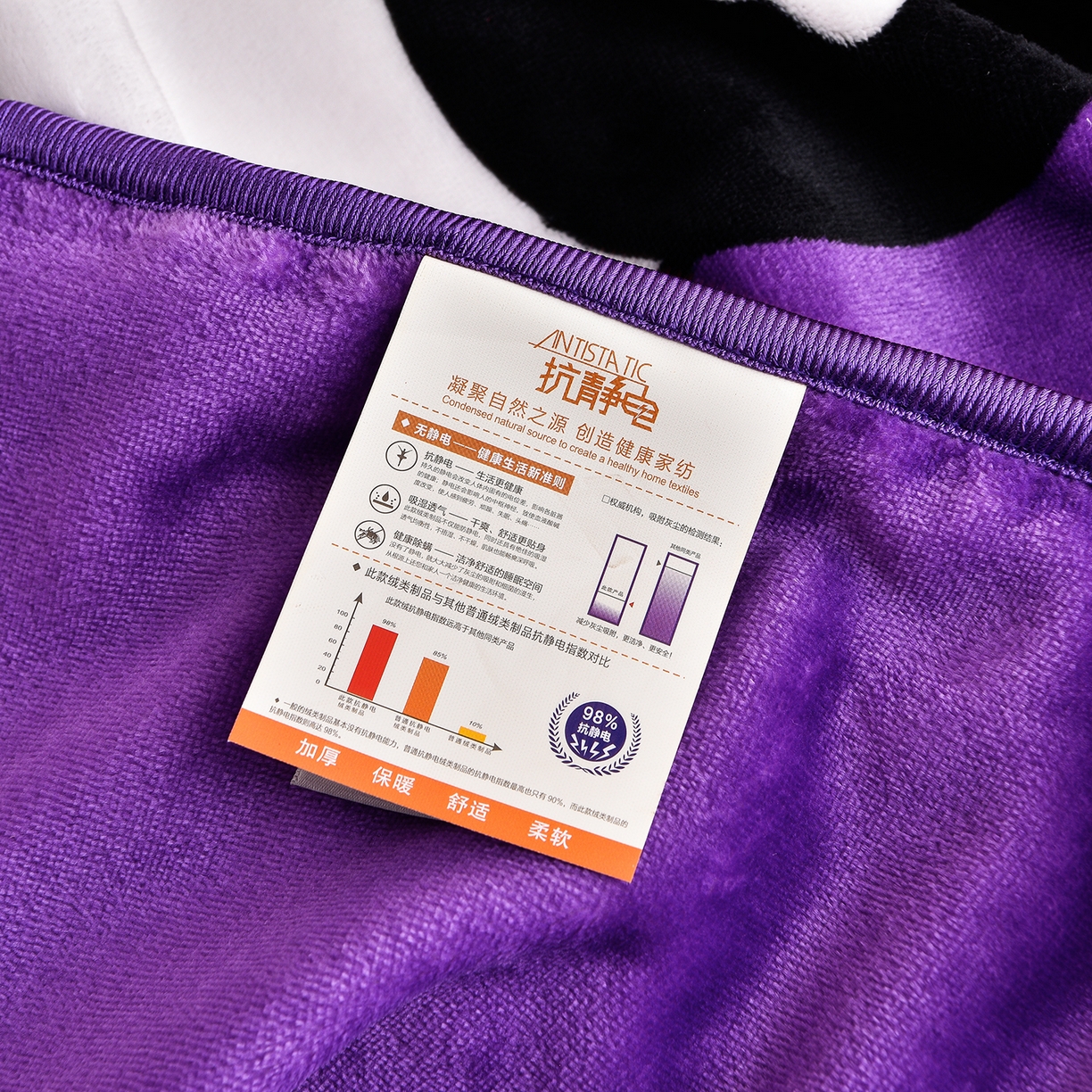 91家纺网 家纺一手货源 找家纺 博兰蒂 2025新款床裙款高克重牛奶绒印花四件套 熊猫-紫