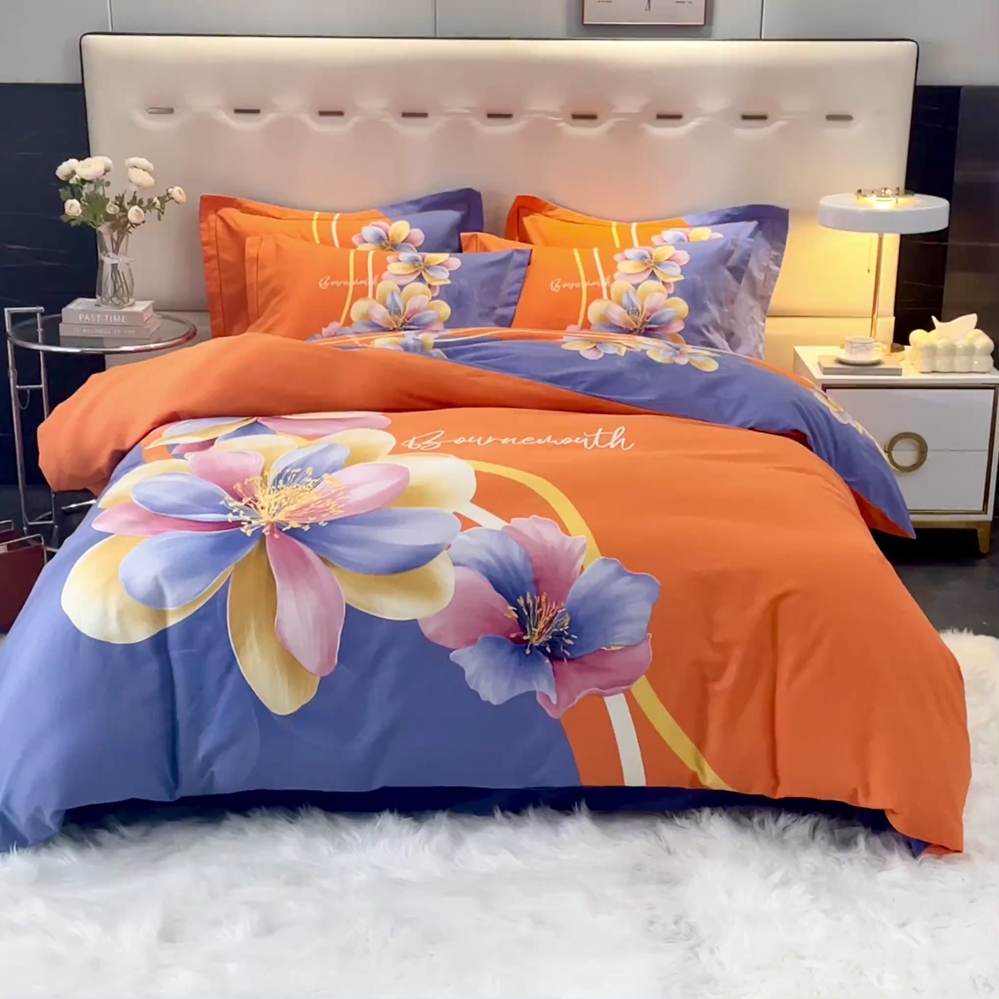 91家纺网 家纺一手货源 找家纺 启航家居 2025新款全棉纯棉磨毛大版印花四件套 佳偶天成桔