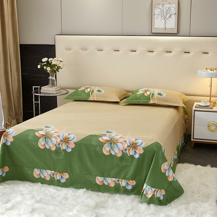 91家纺网 家纺一手货源 找家纺 启航家居 2025新款全棉纯棉磨毛大版印花四件套 佳偶天成绿