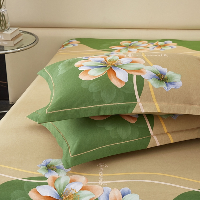 91家纺网 家纺一手货源 找家纺 启航家居 2025新款全棉纯棉磨毛大版印花四件套 佳偶天成绿