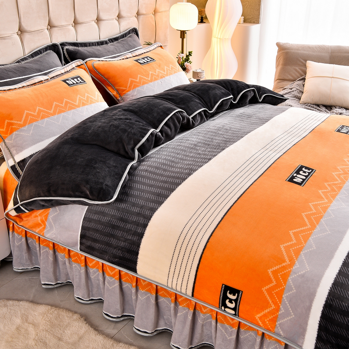 91家纺网 家纺一手货源 找家纺 （总）博兰蒂 2025新款床裙款高克重牛奶绒印花四件套