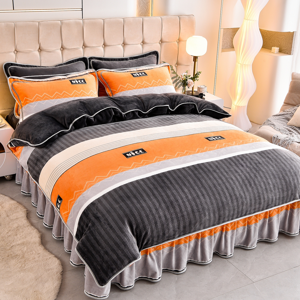 91家纺网 家纺一手货源 找家纺 （总）博兰蒂 2025新款床裙款高克重牛奶绒印花单被套