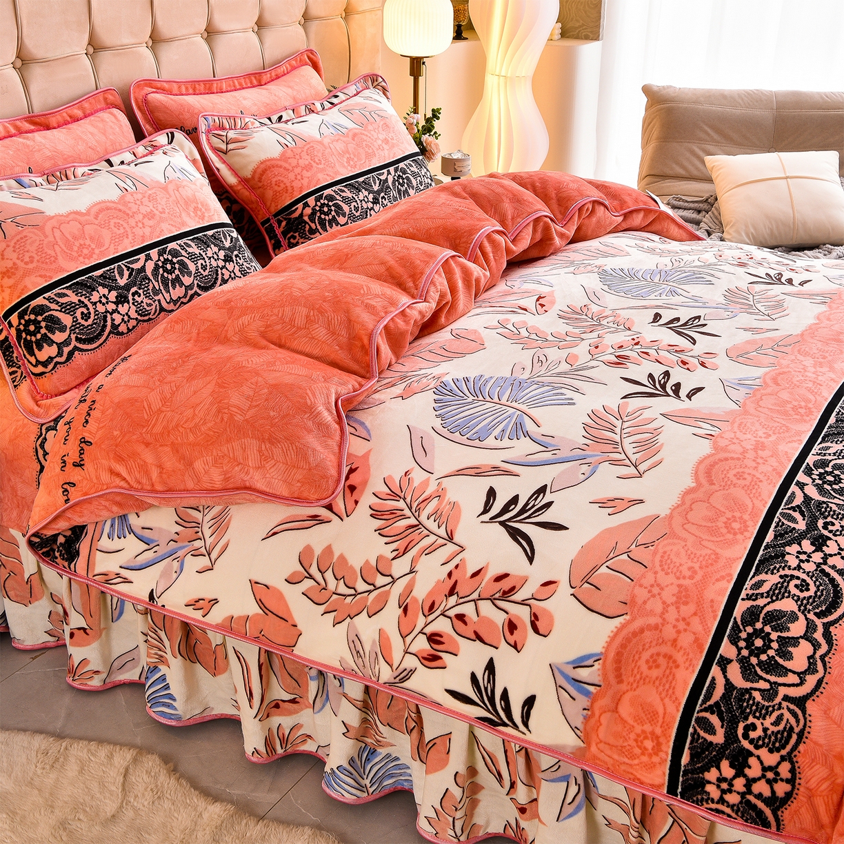 91家纺网 家纺一手货源 找家纺 （总）博兰蒂 2025新款床裙款高克重牛奶绒印花单被套