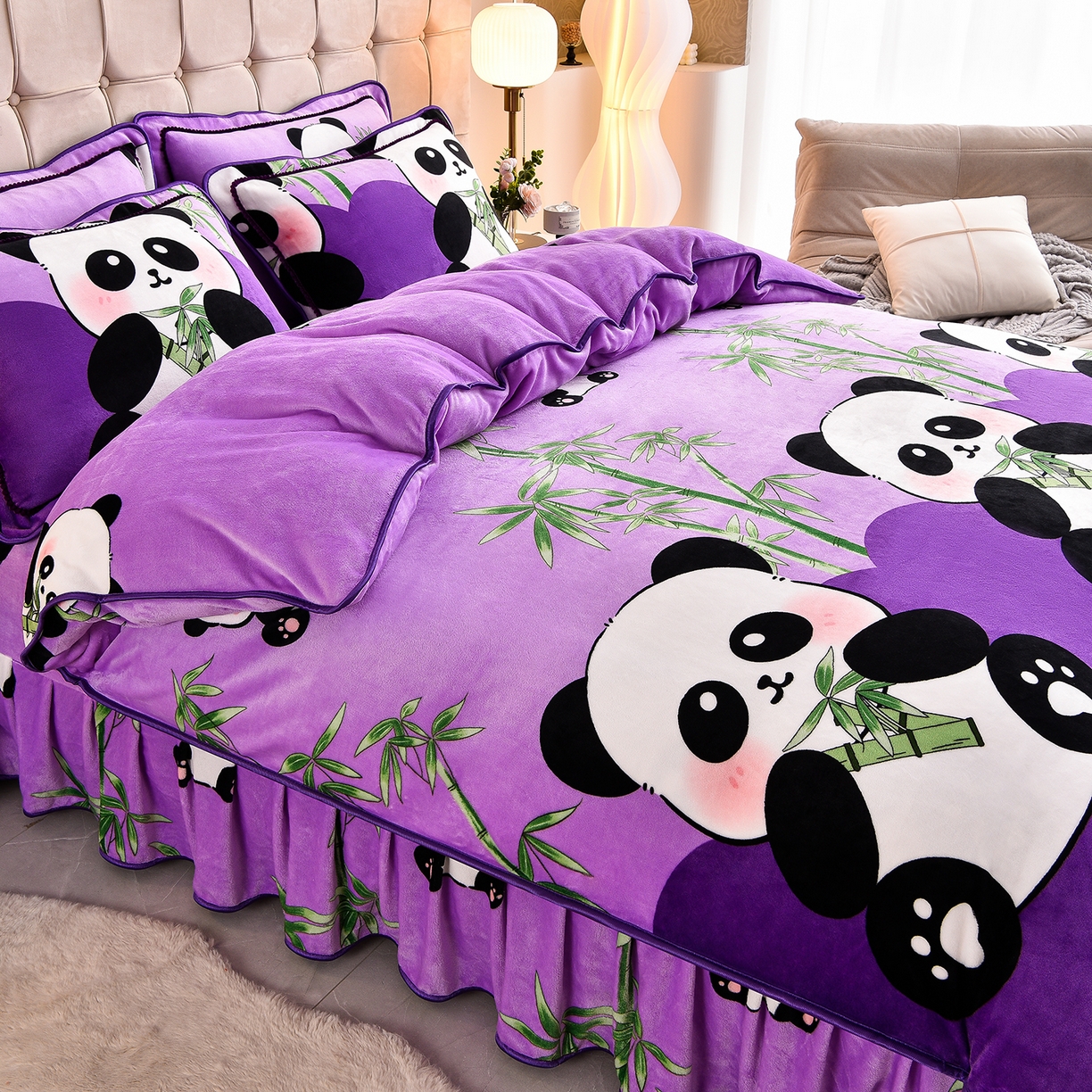 91家纺网 家纺一手货源 找家纺 （总）博兰蒂 2025新款床裙款高克重牛奶绒印花单被套