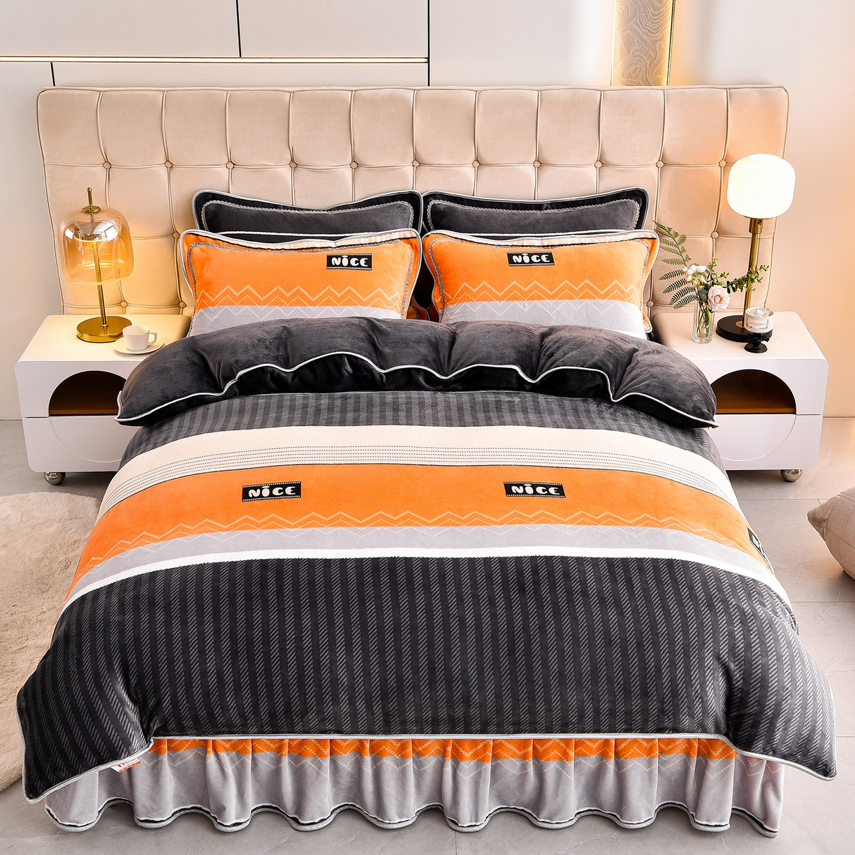 博兰蒂 2025新款床裙款高克重牛奶绒印花单被套 爵士格调