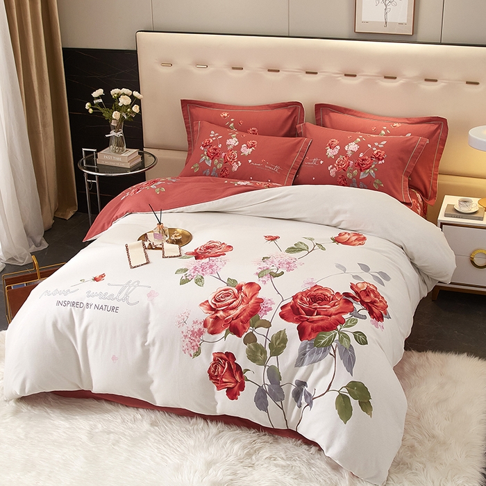 91家纺网 家纺一手货源 找家纺 启航家居 2025新款全棉纯棉磨毛大版印花四件套 良辰美景米