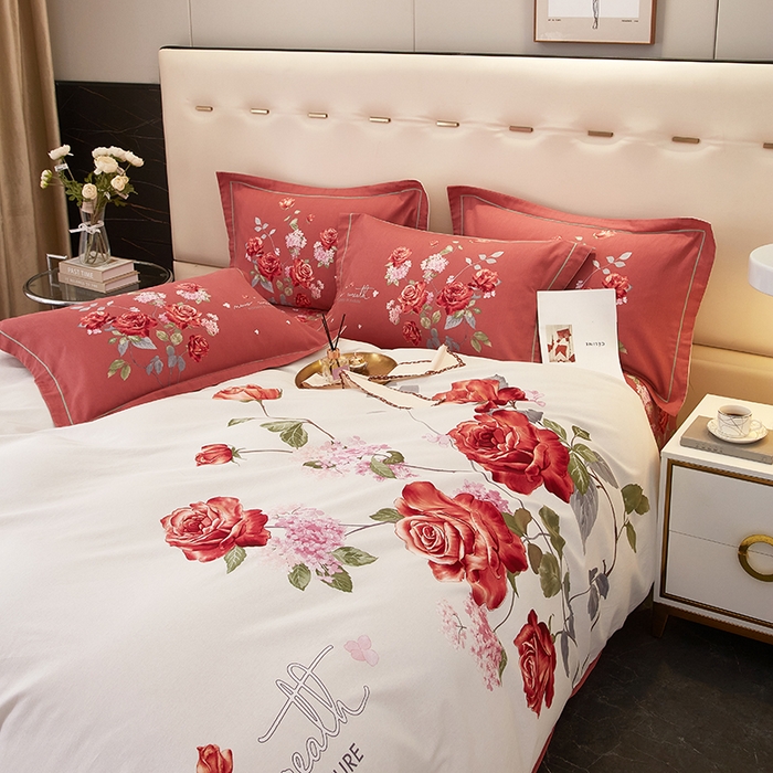 91家纺网 家纺一手货源 找家纺 启航家居 2025新款全棉纯棉磨毛大版印花四件套 良辰美景米