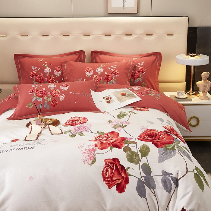 91家纺网 家纺一手货源 找家纺 启航家居 2025新款全棉纯棉磨毛大版印花四件套 良辰美景米