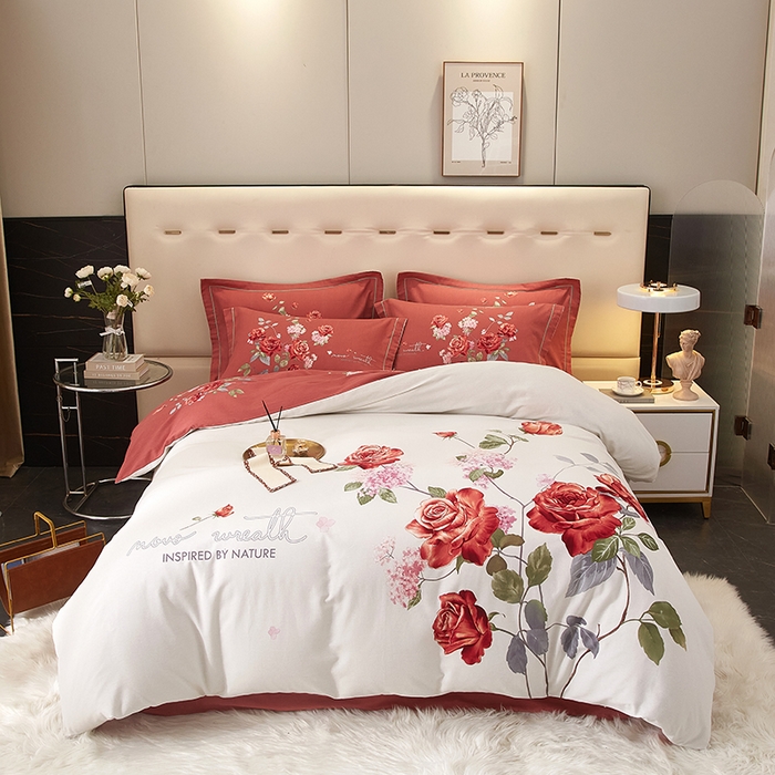 91家纺网 家纺一手货源 找家纺 启航家居 2025新款全棉纯棉磨毛大版印花四件套 良辰美景米