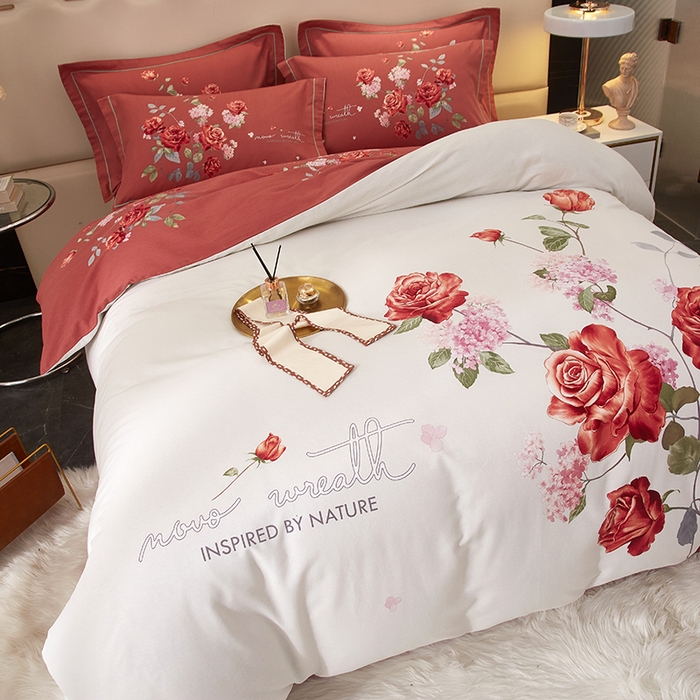 91家纺网 家纺一手货源 找家纺 启航家居 2025新款全棉纯棉磨毛大版印花四件套 良辰美景米