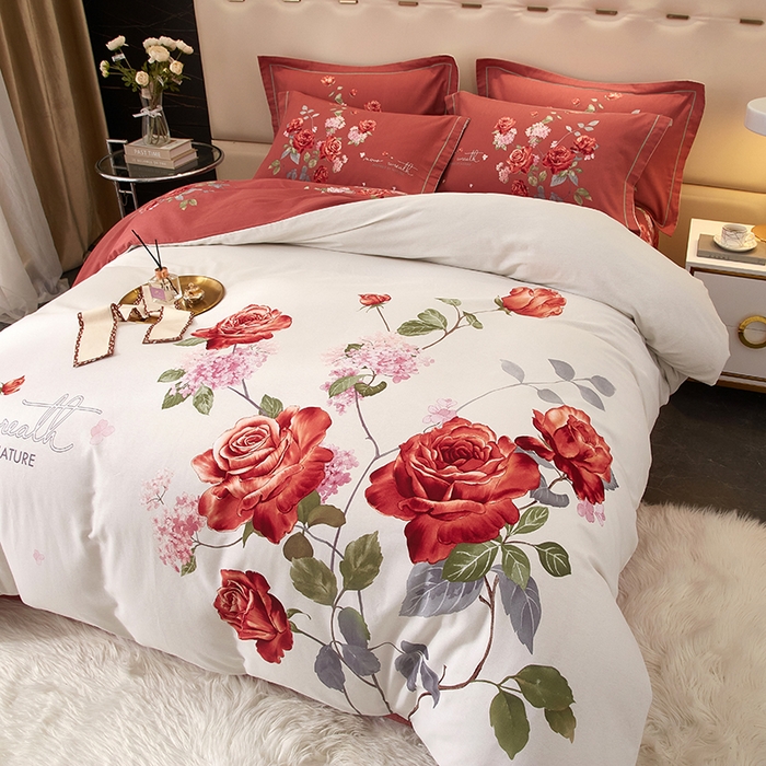 91家纺网 家纺一手货源 找家纺 启航家居 2025新款全棉纯棉磨毛大版印花四件套 良辰美景米