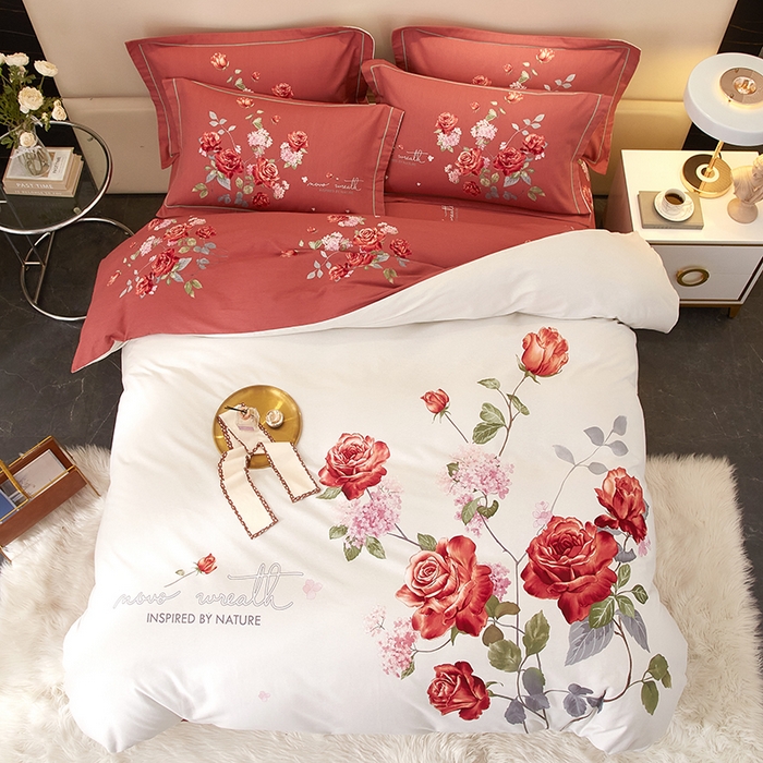 91家纺网 家纺一手货源 找家纺 启航家居 2025新款全棉纯棉磨毛大版印花四件套 良辰美景米