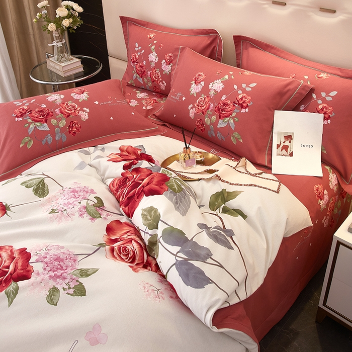 91家纺网 家纺一手货源 找家纺 启航家居 2025新款全棉纯棉磨毛大版印花四件套 良辰美景米