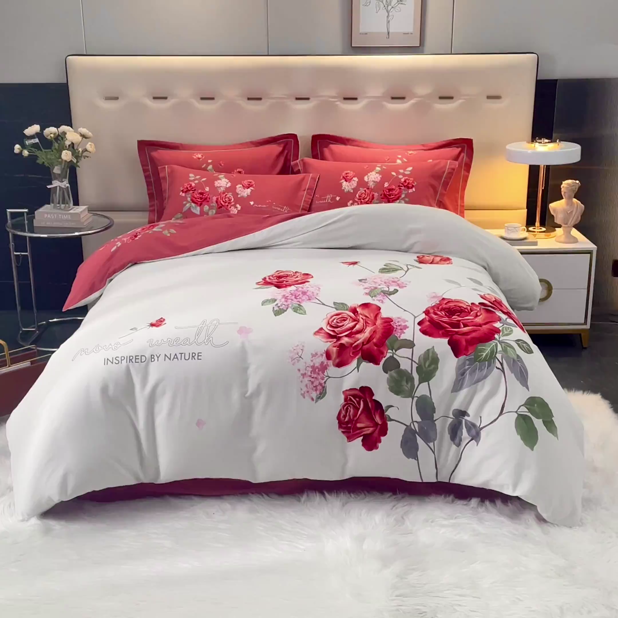 91家纺网 家纺一手货源 找家纺 启航家居 2025新款全棉纯棉磨毛大版印花四件套 良辰美景米