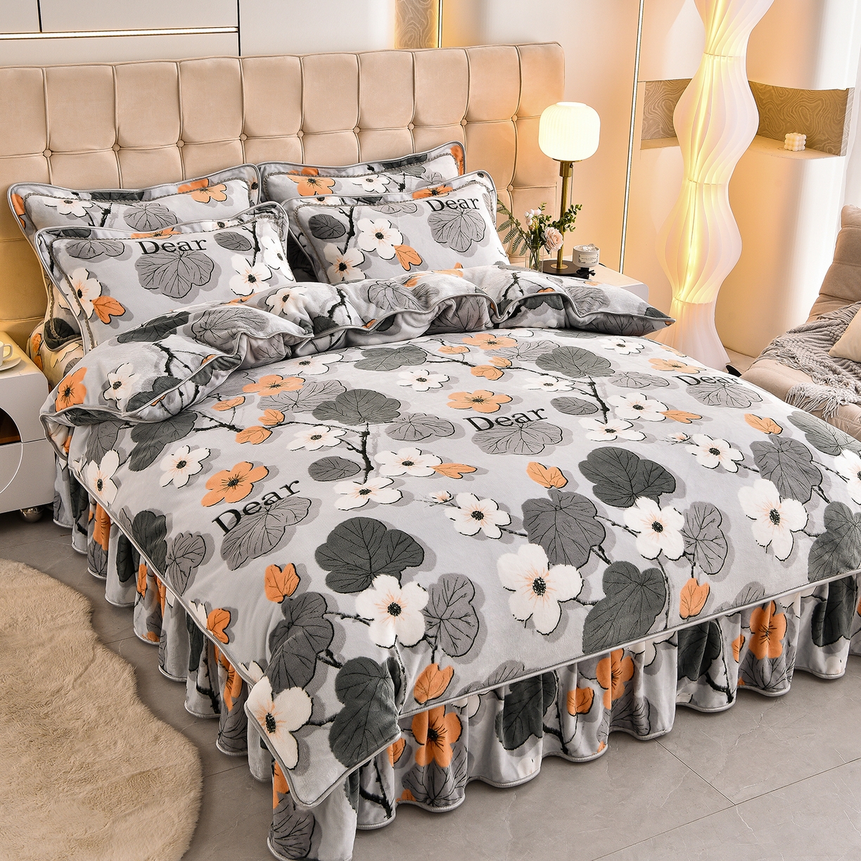 91家纺网 家纺一手货源 找家纺 博兰蒂 2025新款床裙款高克重牛奶绒印花单被套 春花秋拾