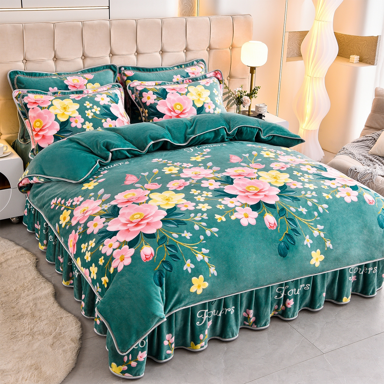 91家纺网 家纺一手货源 找家纺 博兰蒂 2025新款床裙款高克重牛奶绒印花单被套 花开富贵