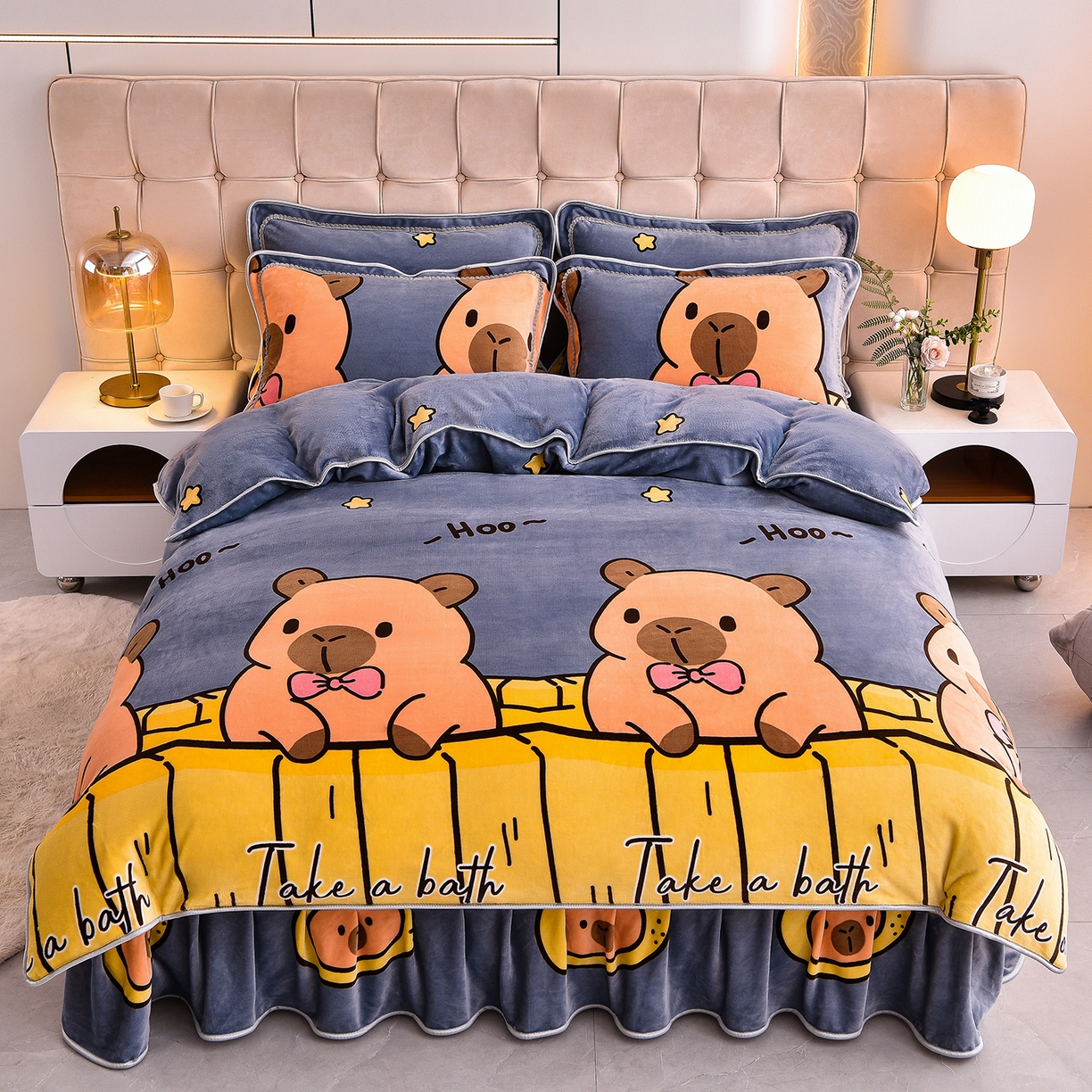 博兰蒂 2025新款床裙款高克重牛奶绒印花单被套 卡皮巴拉