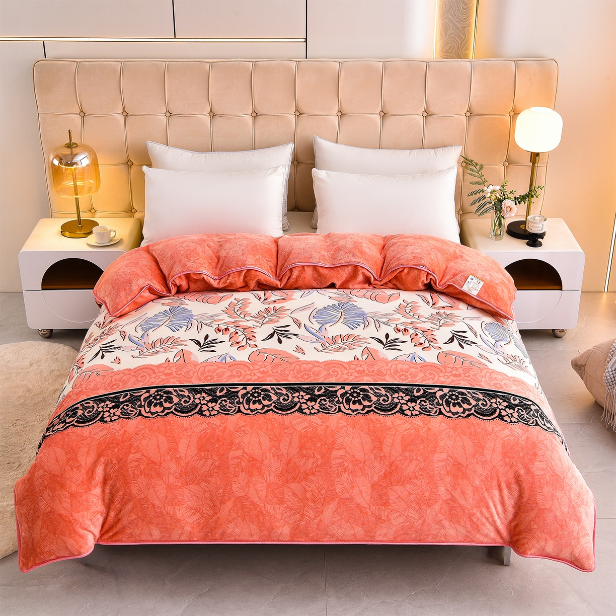 91家纺网 家纺一手货源 找家纺 博兰蒂 2025新款床裙款高克重牛奶绒印花单被套 梦幻花语