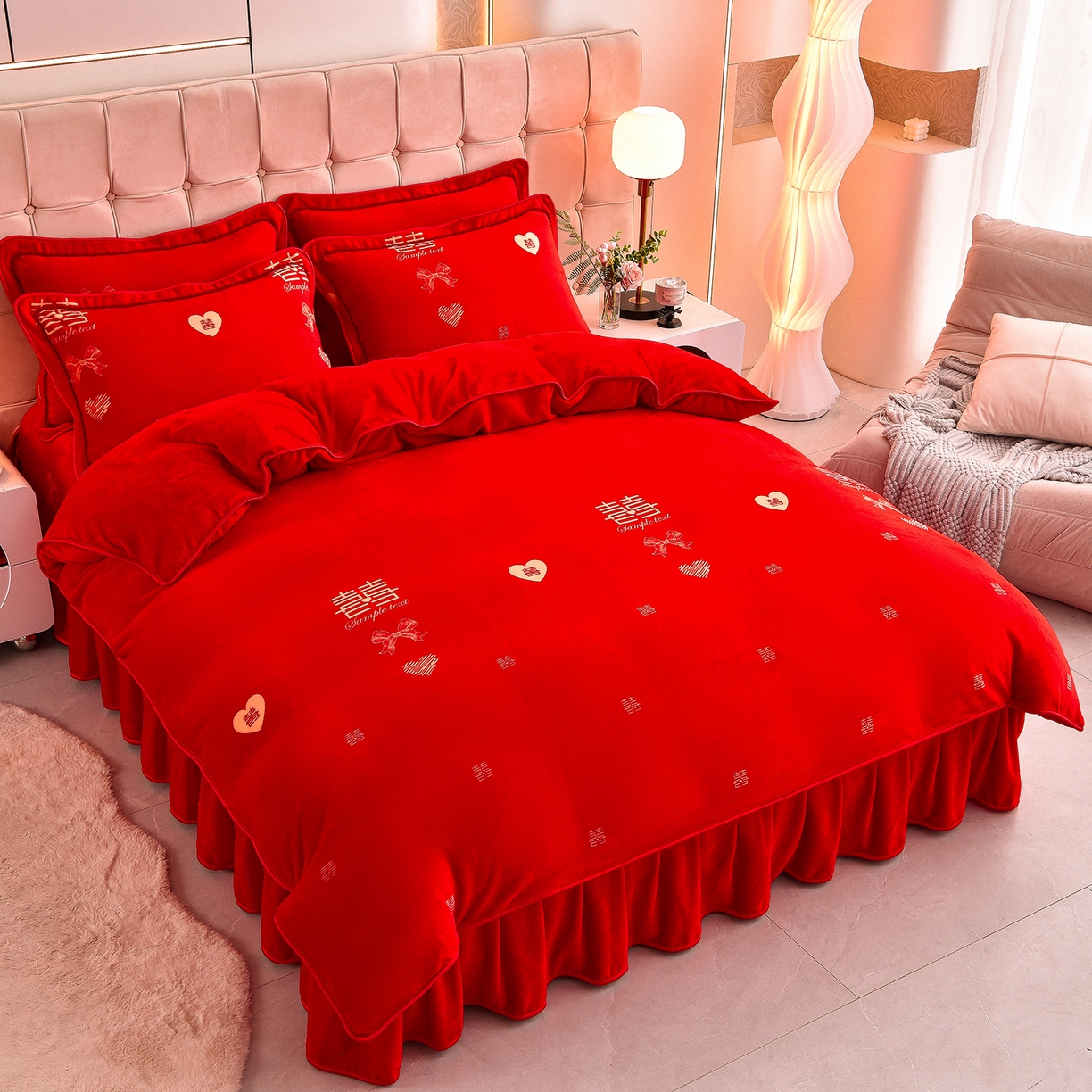 91家纺网 家纺一手货源 找家纺 博兰蒂 2025新款床裙款高克重牛奶绒印花单被套 同心结