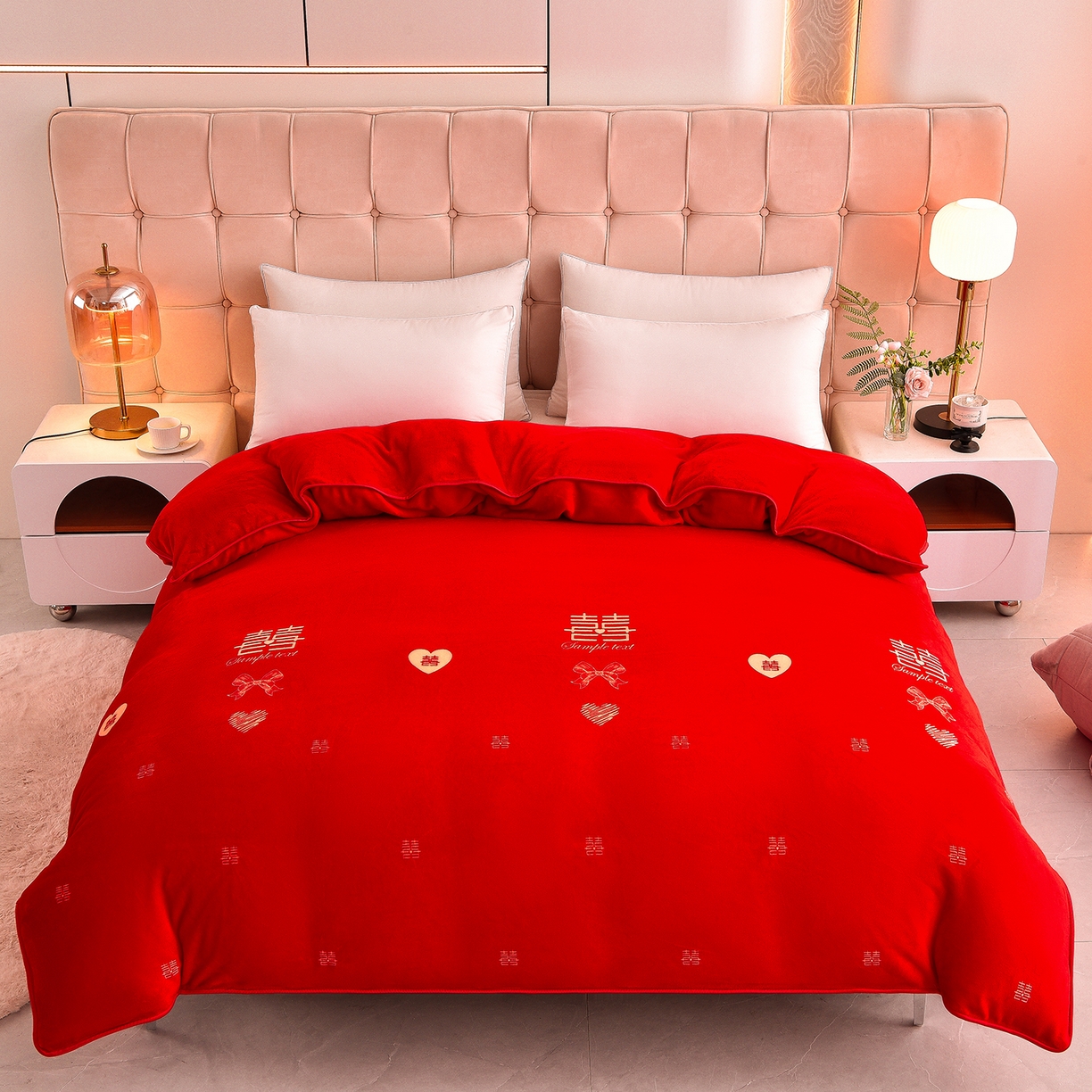 91家纺网 家纺一手货源 找家纺 博兰蒂 2025新款床裙款高克重牛奶绒印花单被套 同心结