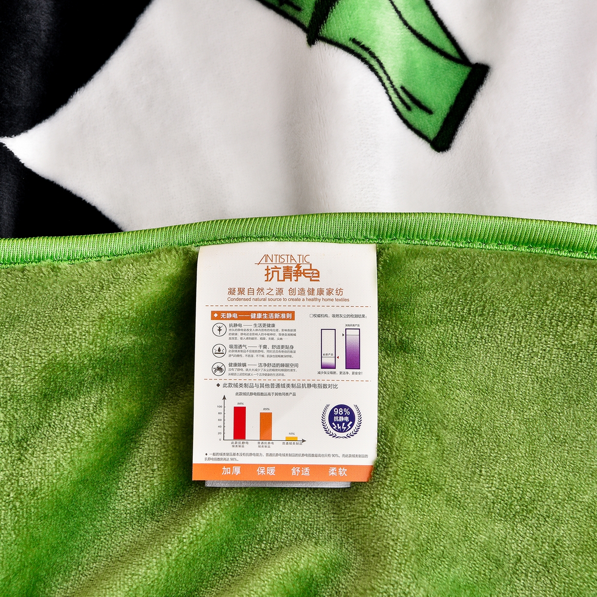 91家纺网 家纺一手货源 找家纺 博兰蒂 2025新款床裙款高克重牛奶绒印花单被套 熊猫-绿