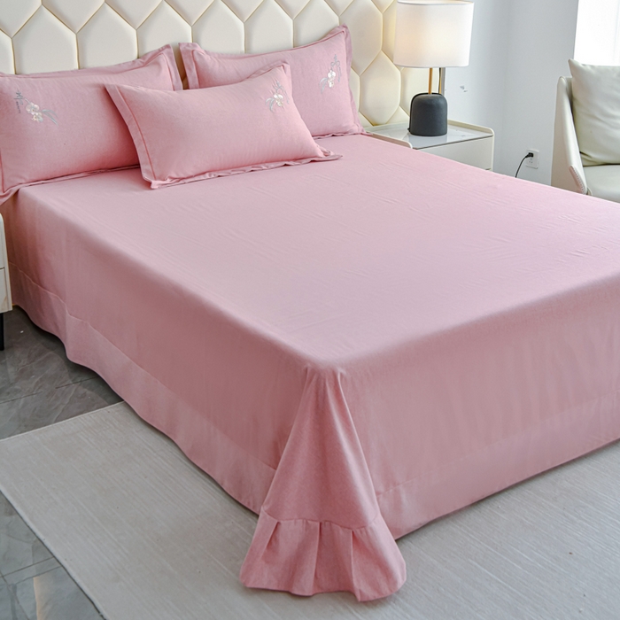 91家纺网 家纺一手货源 找家纺 U品汇 2025新品长绒棉加厚全棉纯棉磨毛刺绣花四件套生态磨毛套件 扶摇-红豆沙