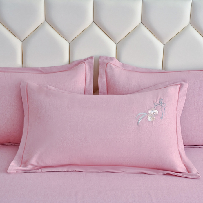 91家纺网 家纺一手货源 找家纺 U品汇 2025新品长绒棉加厚全棉纯棉磨毛刺绣花四件套生态磨毛套件 扶摇-红豆沙