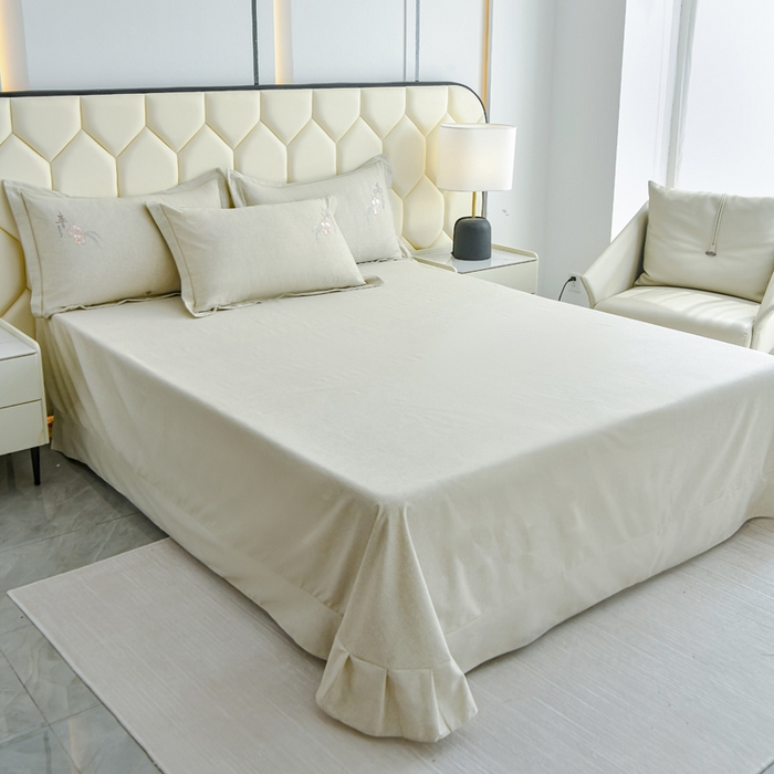 91家纺网 家纺一手货源 找家纺 U品汇 2025新品长绒棉加厚全棉纯棉磨毛刺绣花四件套生态磨毛套件 扶摇-灰咖