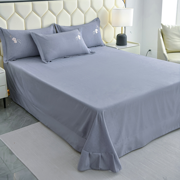 91家纺网 家纺一手货源 找家纺 U品汇 2025新品长绒棉加厚全棉纯棉磨毛刺绣花四件套生态磨毛套件 扶摇-罗马灰