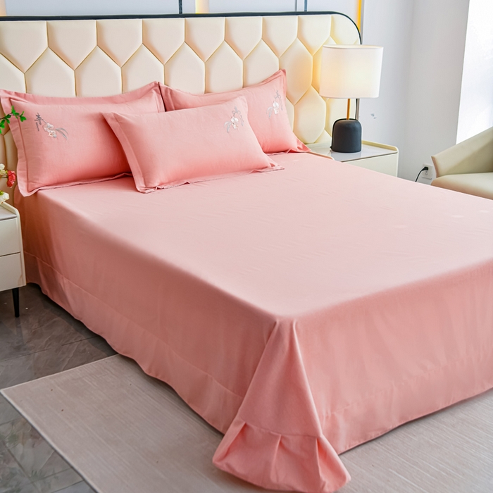 91家纺网 家纺一手货源 找家纺 U品汇 2025新品长绒棉加厚全棉纯棉磨毛刺绣花四件套生态磨毛套件 扶摇-糖粉