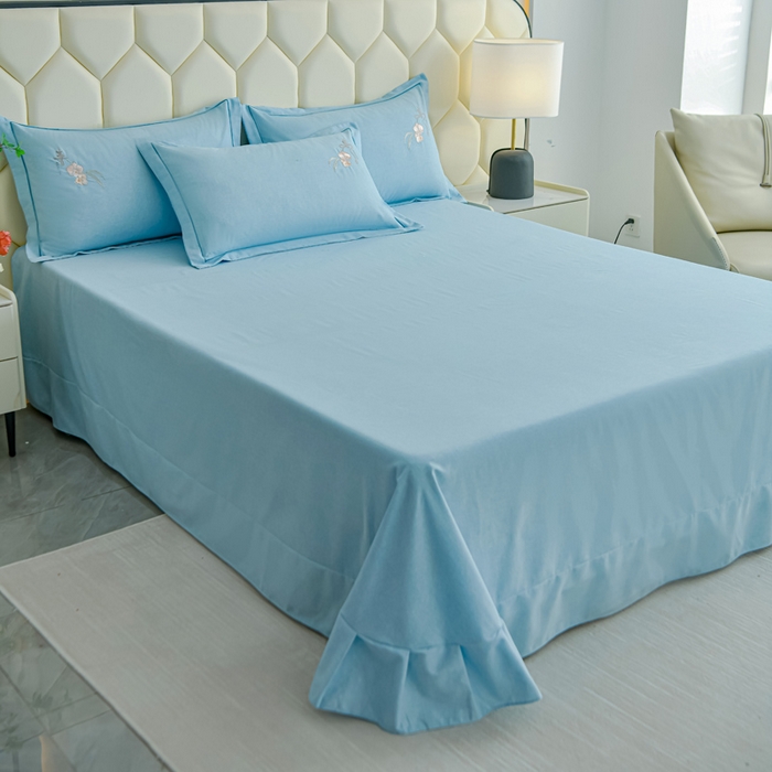 91家纺网 家纺一手货源 找家纺 U品汇 2025新品长绒棉加厚全棉纯棉磨毛刺绣花四件套生态磨毛套件 扶摇-星空蓝