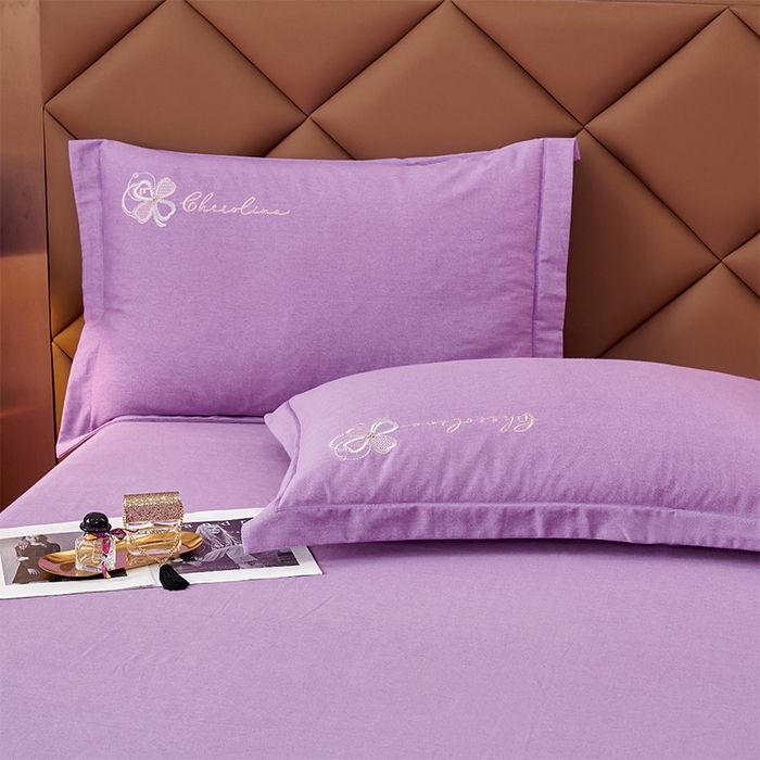 91家纺网 家纺一手货源 找家纺 U品汇 2025新品长绒棉加厚全棉纯棉磨毛刺绣花四件套生态磨毛套件 花季奇缘-星空紫