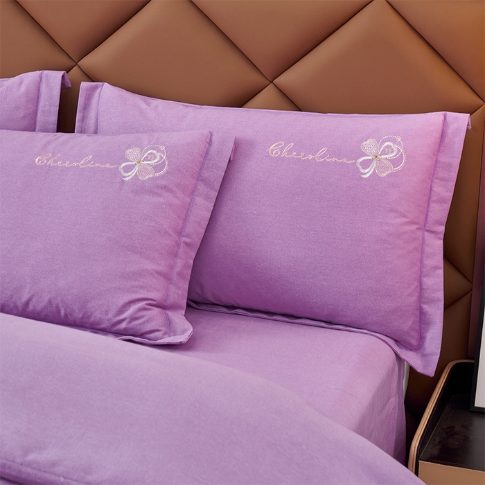 91家纺网 家纺一手货源 找家纺 U品汇 2025新品长绒棉加厚全棉纯棉磨毛刺绣花四件套生态磨毛套件 花季奇缘-星空紫