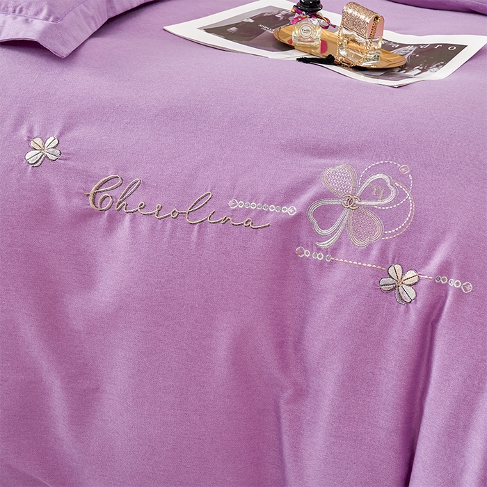 91家纺网 家纺一手货源 找家纺 U品汇 2025新品长绒棉加厚全棉纯棉磨毛刺绣花四件套生态磨毛套件 花季奇缘-星空紫