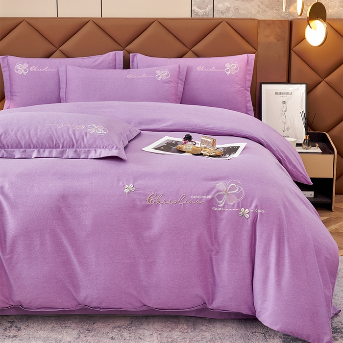 91家纺网 家纺一手货源 找家纺 U品汇 2025新品长绒棉加厚全棉纯棉磨毛刺绣花四件套生态磨毛套件 花季奇缘-星空紫