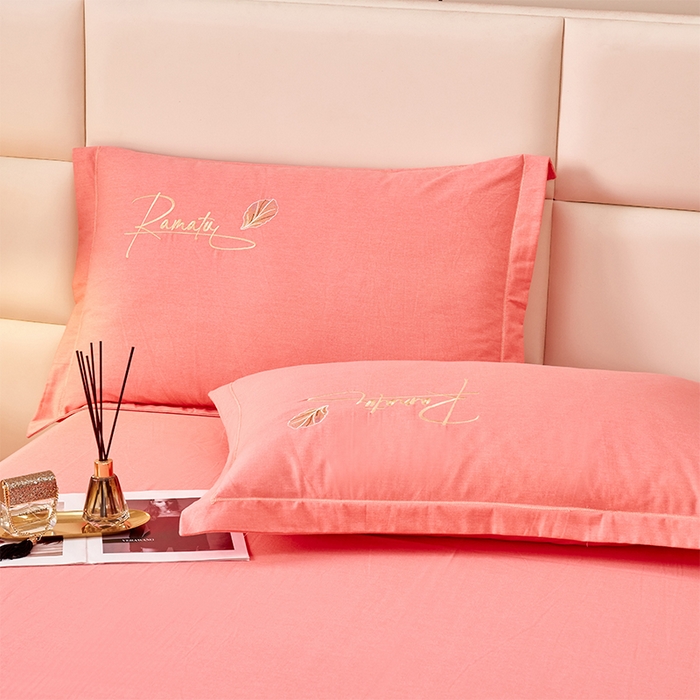 91家纺网 家纺一手货源 找家纺 U品汇 2025新品长绒棉加厚全棉纯棉磨毛刺绣花四件套生态磨毛套件 浪漫花语-砖红