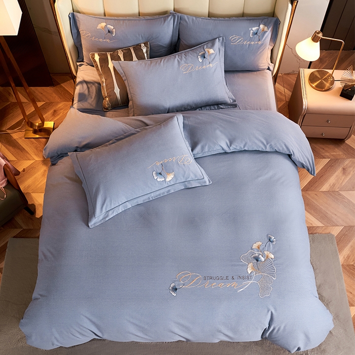 91家纺网 家纺一手货源 找家纺 U品汇 2025新品长绒棉加厚全棉纯棉磨毛刺绣花四件套生态磨毛套件 私情叶语-宾利兰