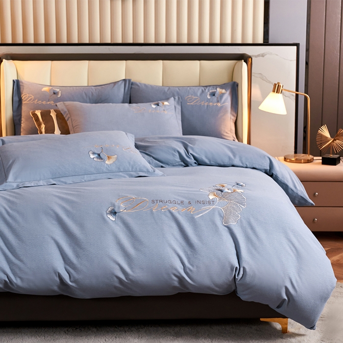 91家纺网 家纺一手货源 找家纺 U品汇 2025新品长绒棉加厚全棉纯棉磨毛刺绣花四件套生态磨毛套件 私情叶语-宾利兰