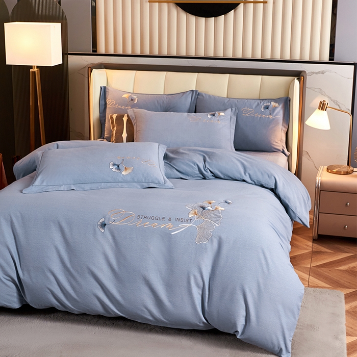 91家纺网 家纺一手货源 找家纺 U品汇 2025新品长绒棉加厚全棉纯棉磨毛刺绣花四件套生态磨毛套件 私情叶语-宾利兰