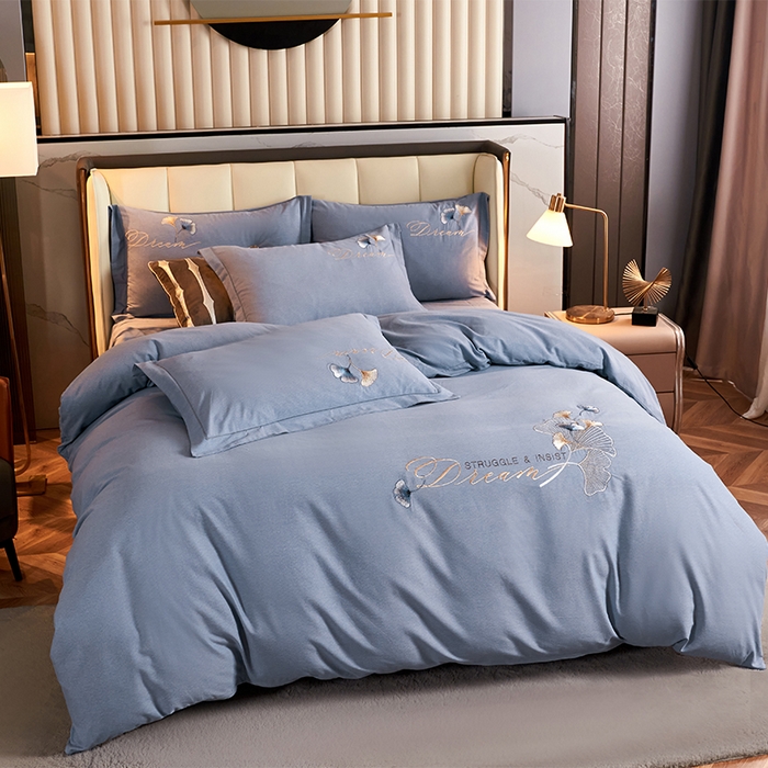 91家纺网 家纺一手货源 找家纺 U品汇 2025新品长绒棉加厚全棉纯棉磨毛刺绣花四件套生态磨毛套件 私情叶语-宾利兰