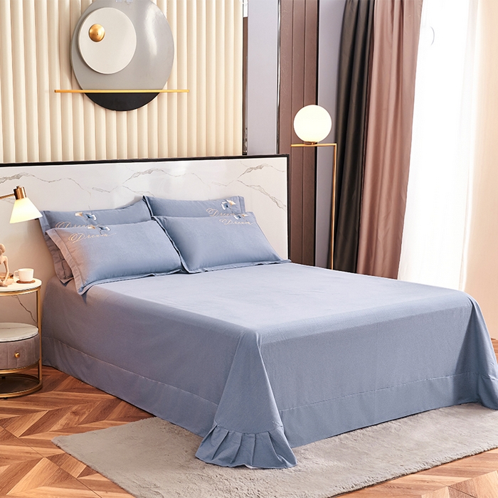 91家纺网 家纺一手货源 找家纺 U品汇 2025新品长绒棉加厚全棉纯棉磨毛刺绣花四件套生态磨毛套件 私情叶语-宾利兰