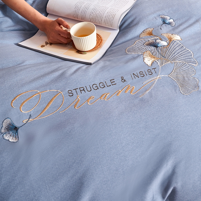 91家纺网 家纺一手货源 找家纺 U品汇 2025新品长绒棉加厚全棉纯棉磨毛刺绣花四件套生态磨毛套件 私情叶语-宾利兰