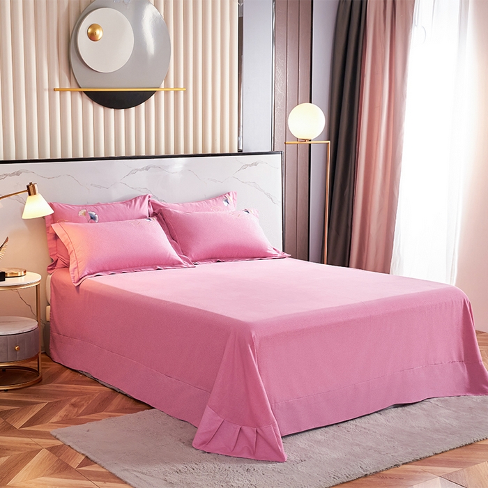 91家纺网 家纺一手货源 找家纺 U品汇 2025新品长绒棉加厚全棉纯棉磨毛刺绣花四件套生态磨毛套件 私情叶语-香妃粉