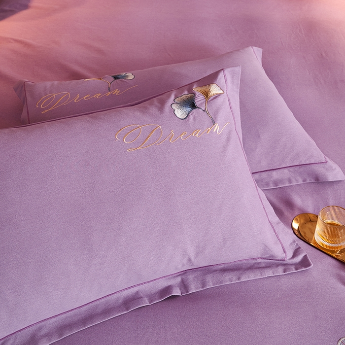 91家纺网 家纺一手货源 找家纺 U品汇 2025新品长绒棉加厚全棉纯棉磨毛刺绣花四件套生态磨毛套件 私情叶语-星空紫