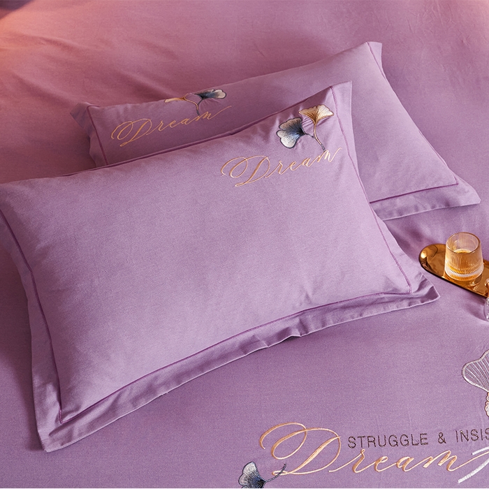 91家纺网 家纺一手货源 找家纺 U品汇 2025新品长绒棉加厚全棉纯棉磨毛刺绣花四件套生态磨毛套件 私情叶语-星空紫