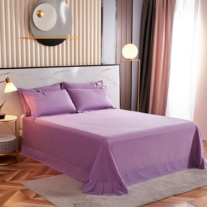 91家纺网 家纺一手货源 找家纺 U品汇 2025新品长绒棉加厚全棉纯棉磨毛刺绣花四件套生态磨毛套件 私情叶语-星空紫