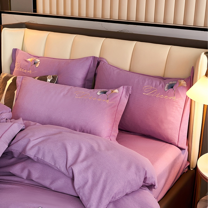 91家纺网 家纺一手货源 找家纺 U品汇 2025新品长绒棉加厚全棉纯棉磨毛刺绣花四件套生态磨毛套件 私情叶语-星空紫